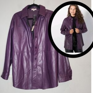 NWT Badgley Mischka Vegan Leather Purple Stretch Shacket Medium Shirt Jacket